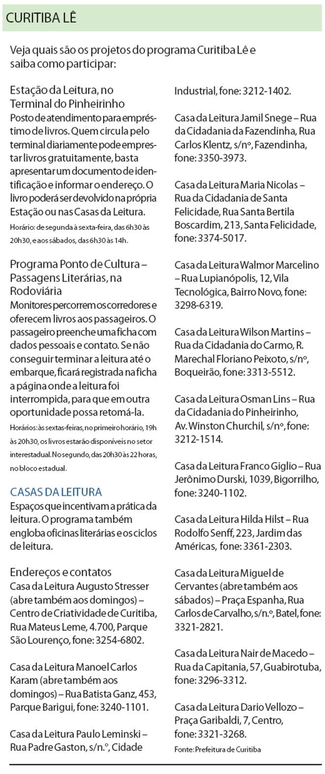 Veja quais são os projetos do programa Curitiba Lê e saiba como participar |