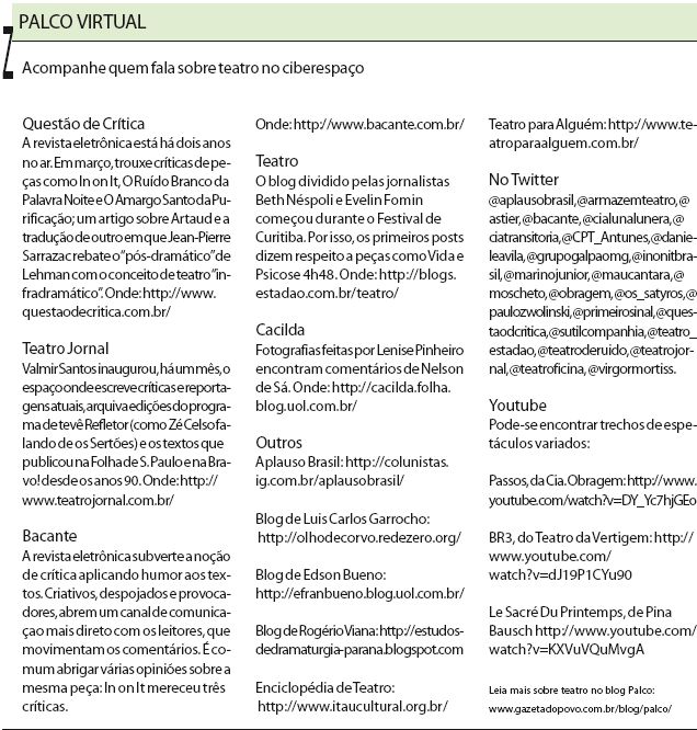 Acompanhe quem fala sobre teatro no ciberespaço |