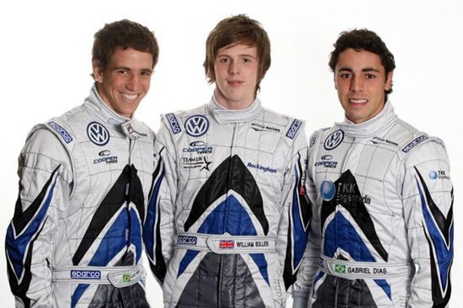 Lucas Foresti, Will Buller e Gabriel Dias serão os pilotos da Hitech Racing em 2010 |