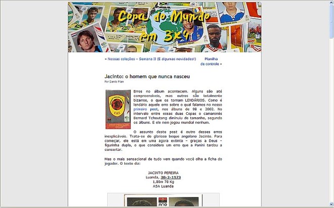 Incrível: zagueiro Jacinto teria nascido no dia 30 de fevereiro, segundo o álbum de 2002. O detalhe não fugiu à dupla Noronha e Pilan | 