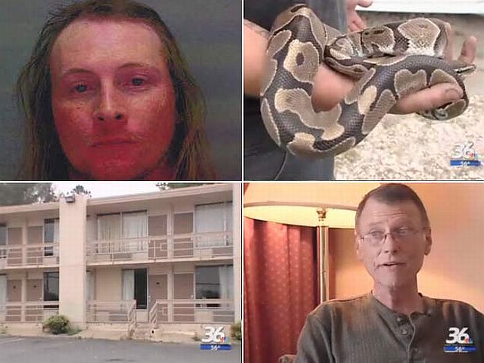 Tony Smith, à esquerda, usou uma cobra para atacar Jeff Culp | Reprodução/NewsChannel 36