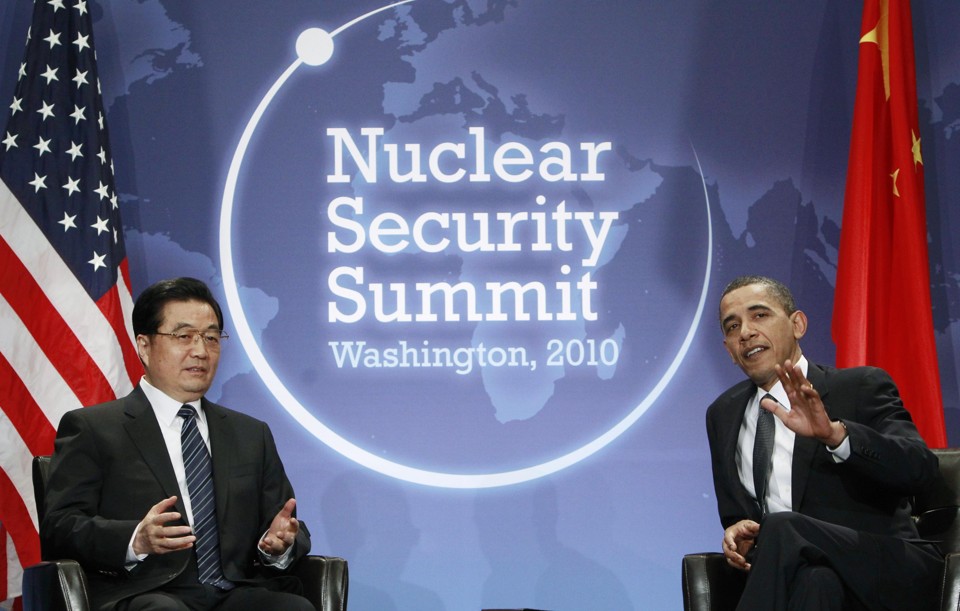 Presidente Barack Obama em encontro com o presidente da China Hu Jintao em Washington |