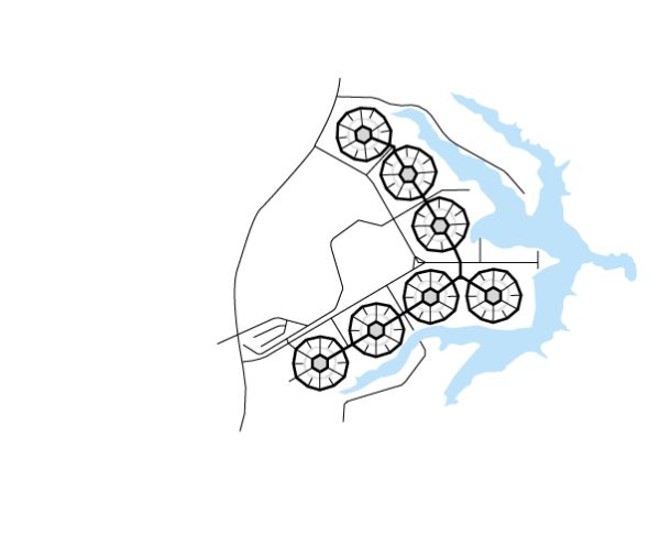 3º Maurício Roberto e Marcelo Roberto - Previa sete células e um centro administrativo interligados por parques e esteiras rolantes. Também conta com dois eixos perpendiculares | 
