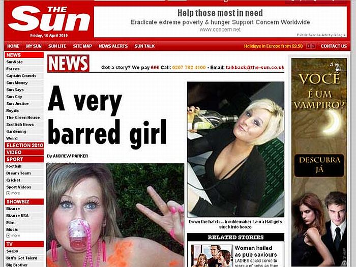 Laura Hall, de 20 anos, foi banida da vida noturna na Inglaterra | Reprodução/The Sun