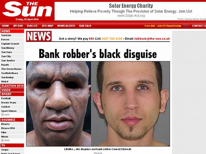 Conrad Zdzierak usava máscara comprada na web para fazer assaltos em Ohio | Reprodução/The Sun