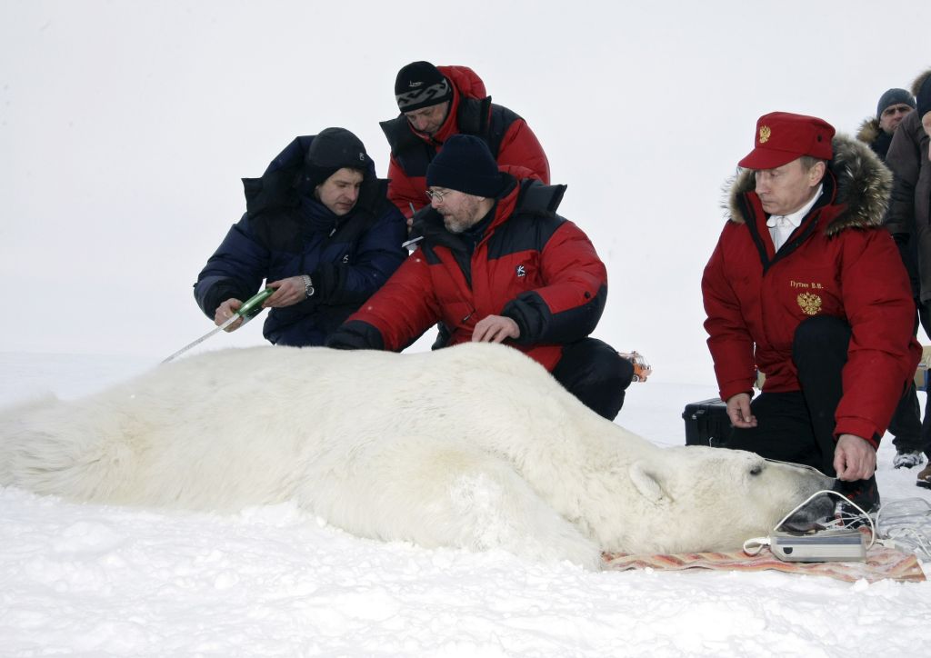 Primeiro-ministro russo Vladimir Putin (esquerda) visitou o arquipélago Terra de Francisco José, no norte do país | Reuters