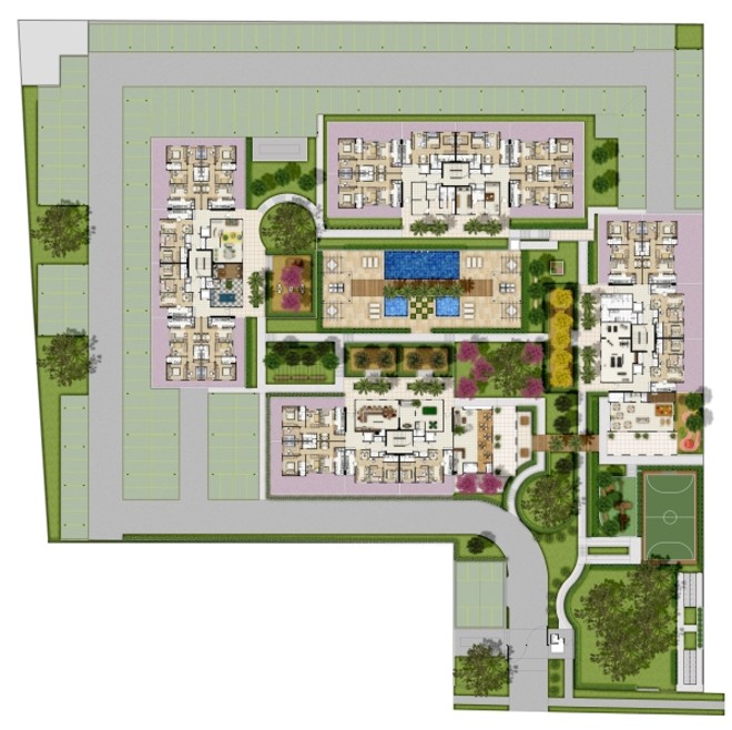 No Plaza Sprada, da linha Living, são quatro praças distribuídas ao longo do terreno com várias opções de lazer |