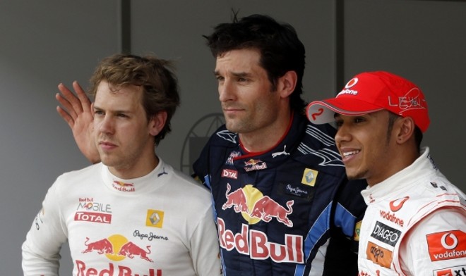 Os três primeiros do grid de largada na Turquia: Vettel (3º), Webber (pole) e Hamilton (2º) |