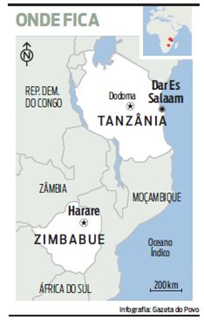 Veja onde fica a Tanzânia e o Zimbabue |