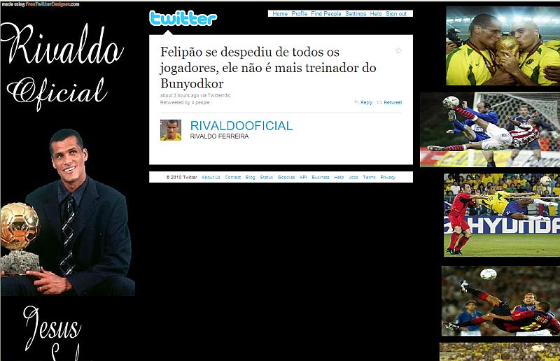Post de Rivaldo no sistema de microblogs Twitter revelando a saída de Felipão | Reprodução / Twitter