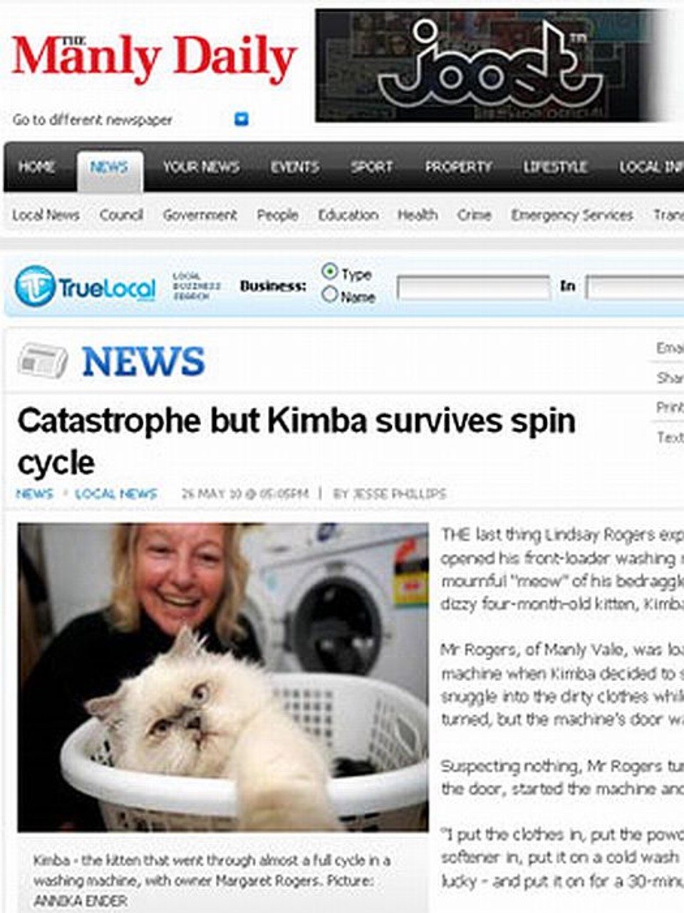 Kimba foi descoberta na máquina por Margaret Rogers | Reprodução/Manly Daily