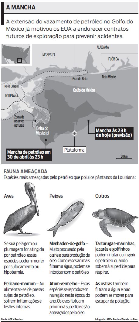 Veja a área atingida pelo óleo e as espécies ameaçadas |