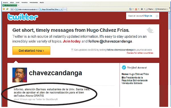 Post de Chávez, que tem quase 300 mil seguidores no Twitter | Reprodução do Twitter