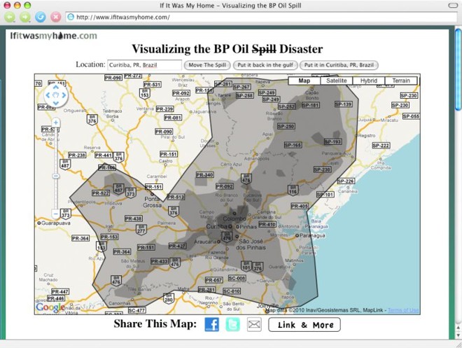 O site If It Was My Home (www.ifitwasmyhome.com) permite que você vizualize a mancha de óleo sobre qualquer região |