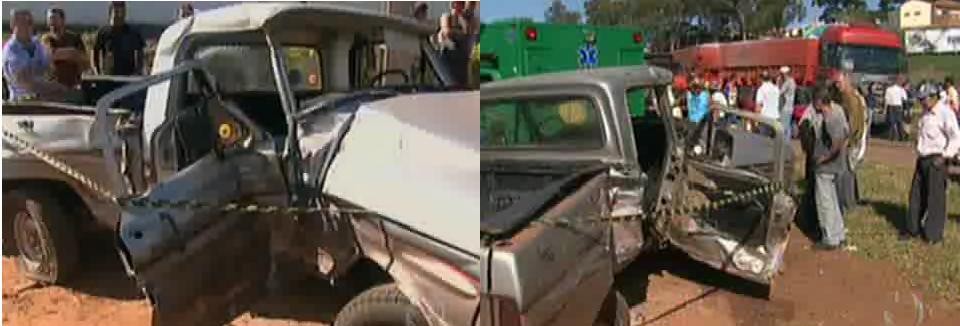 Leonor Tortola, de 69 anos, que estava na caminhonete morreu na hora, enquanto o motorista do veículo, Aparecido Tortola, de 76 anos, foi encaminhado com ferimentos para o Hospital Santa Rita | Reprodução RPC TV Cultura