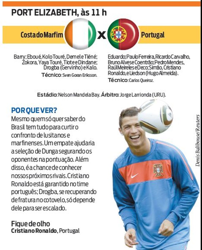 Veja a ficha técnica do jogo Costa do Marfim X Portugal | 