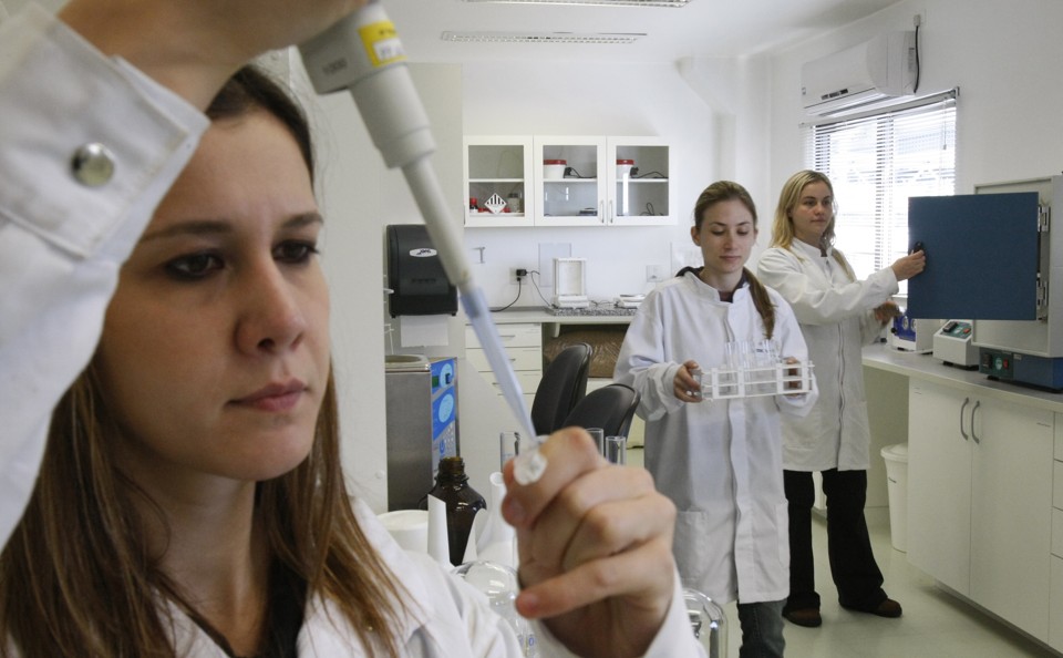 Engenharia de Bioprocessos e Biotecnologia: entre células e fórmulas As engenheiras Camila, Lizian e Kátia: o estágio rendeu a vaga na multinacional | Jonatham Campos/Gazeta do Povo