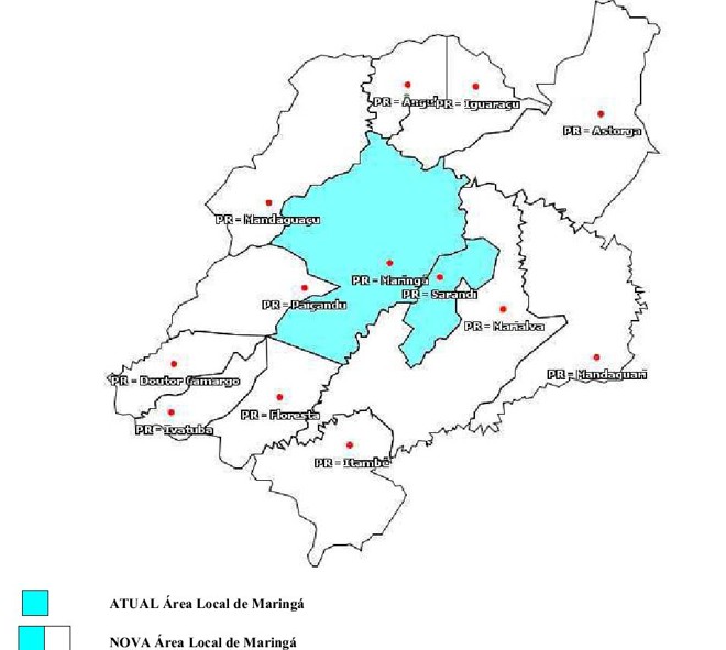 Municípios que podem receber tarifa local na região de Maringá | 