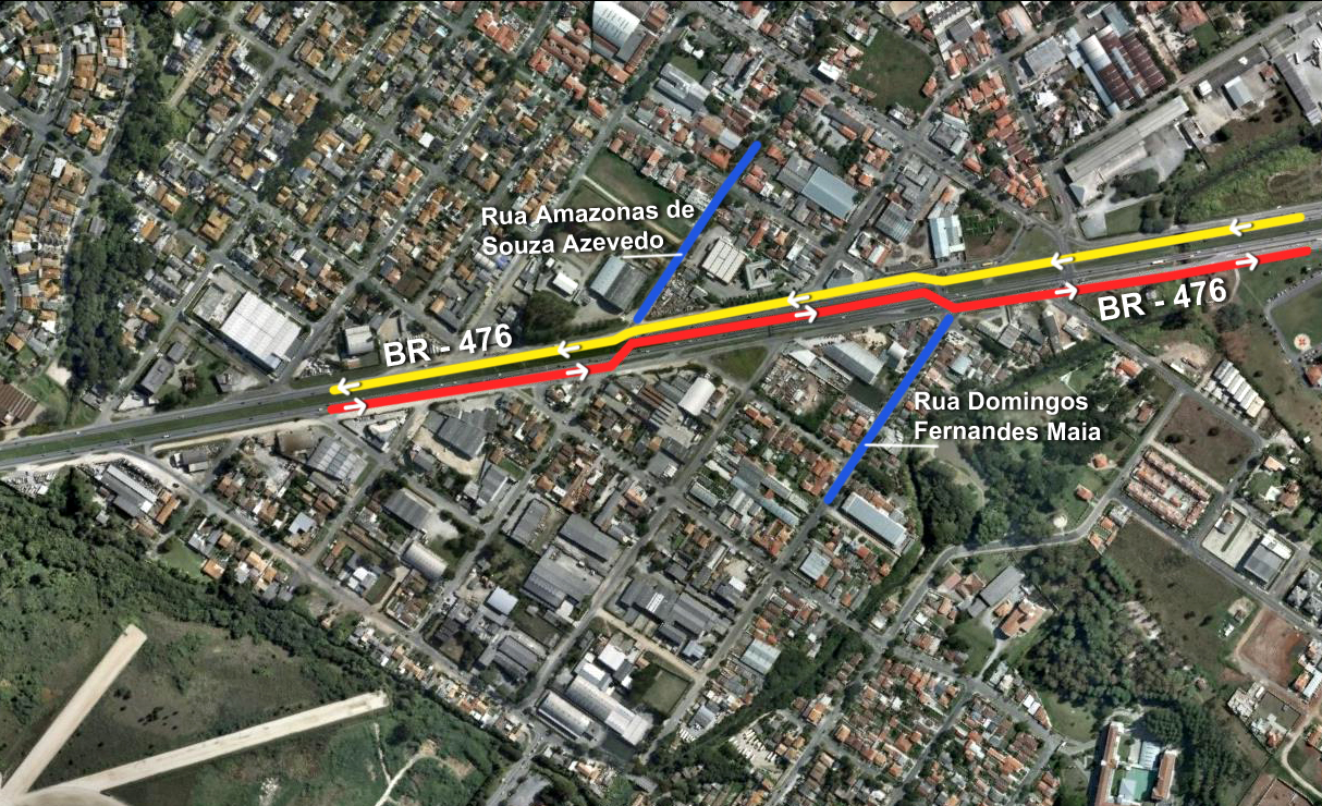Desvio na BR-476 é de cerca de 500 metros e ocorre na altura dos bairros Bacacheri e Bairro Alto | Divulgação Prefeitura
