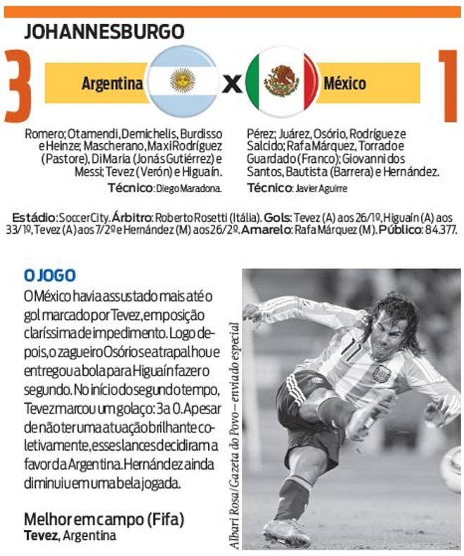 Veja a ficha técnica do jogo Argentina x México | 