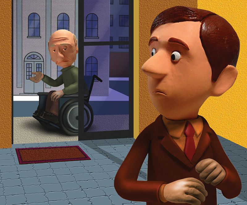 Um senhor numa cadeira de rodas tenta entrar na João Corporation mas não consegue. Constrangido, João atende o cliente na rua. Diante da realidade, reformas são providenciadas para melhorar o acesso à empresa |