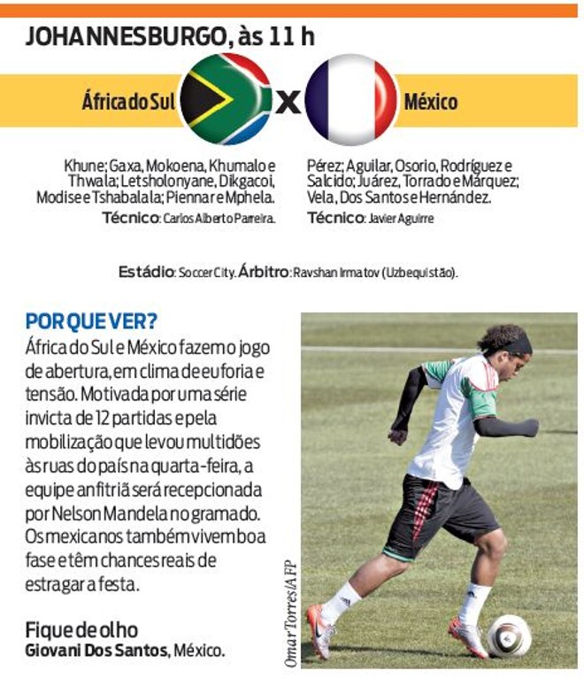 Veja a ficha técnica do jogo África do Sul X México |