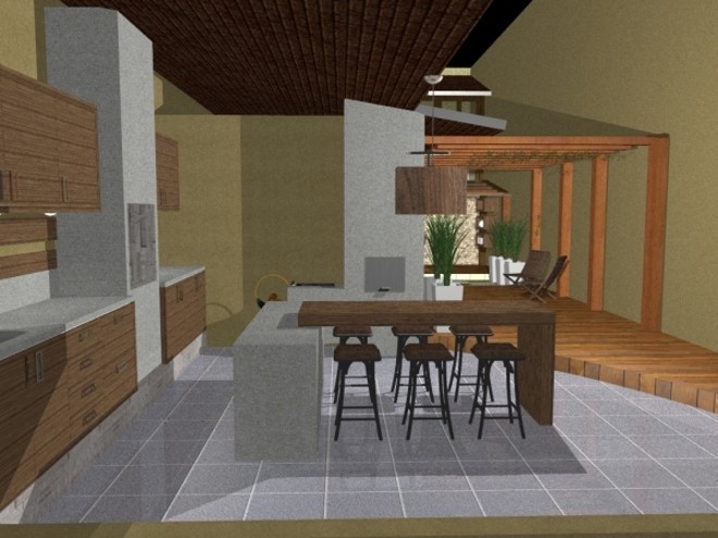 Perspectiva do projeto de Renata Mueller: pérgula delimita espaços externos | 