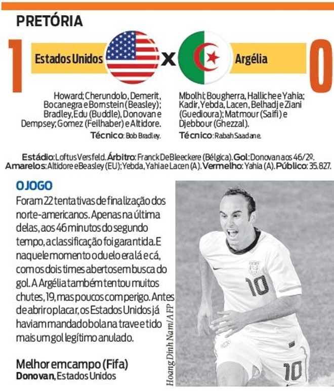 Veja a ficha técnica do jogo Estados Unidos X Argélia |