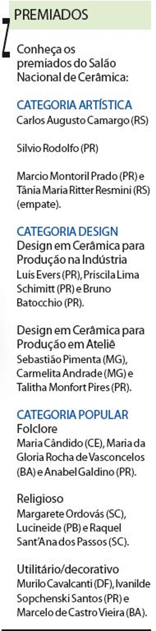 Conheça os premiados no Salão Nacional de Cerâmica |