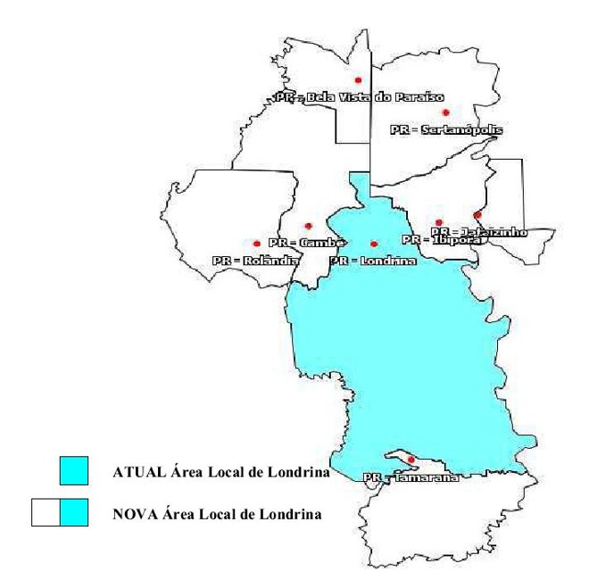 Municípios que podem receber tarifa local na região de Londrina | 