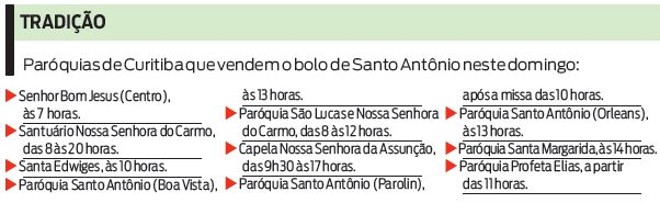Veja quais são as Paróquias de Curitiba que vendem o bolo de Santo Antônio |