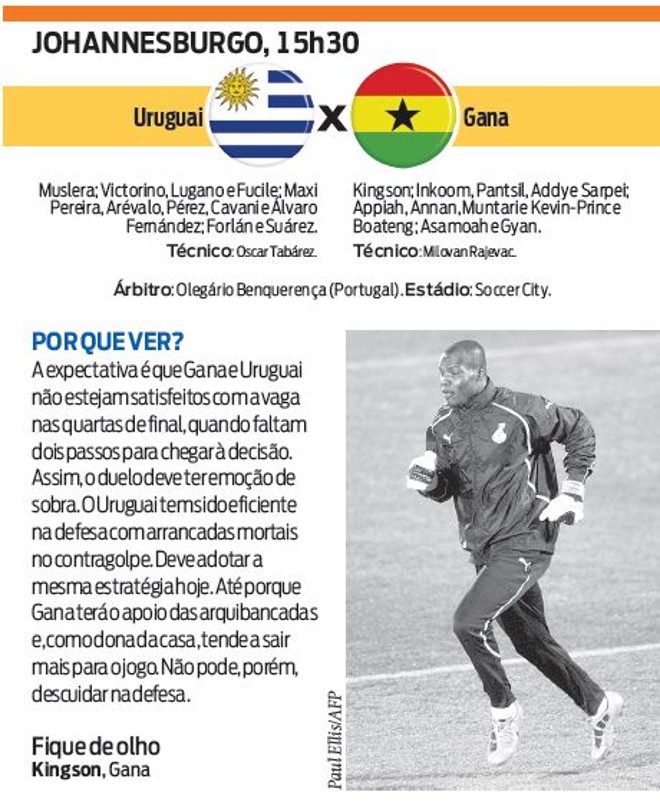 Veja a ficha técnica do jogo Uruguai X Gana | 