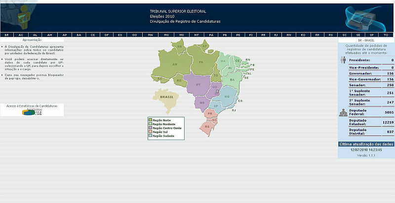Site do TSE traz "ficha" do candidatos de todo o país | Reprodução/TSE