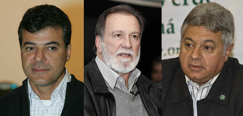 Beto Richa (esq.) e Osmar Dias aparecem tecnicamente empatados na pesquisa Datafolha. Paulo Salamuni (dir.) tem 1% das intenções de voto | Gazeta do Povo