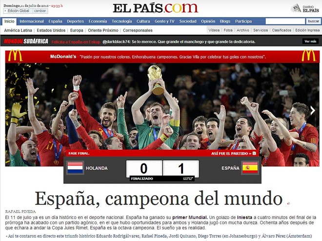 O El País conta a história pelas lágrimas de Iker Casillas após o gol espanhol |