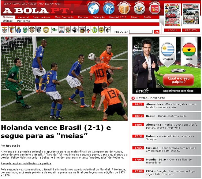 A Laranja foi mecãnica do segundo tempo, diz o A Bola |