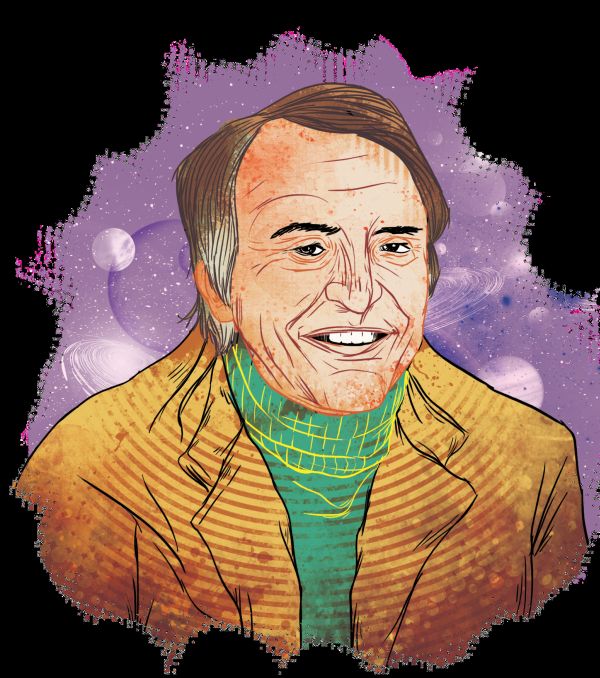 O cientista e astrônomo Carl Sagan (1934-1996): clareza e carisma ao falar de ciência | Ilustração: Marcos Mello