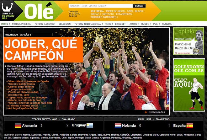 O Olé solta até palavrão na capa para elogiar a Espanha |