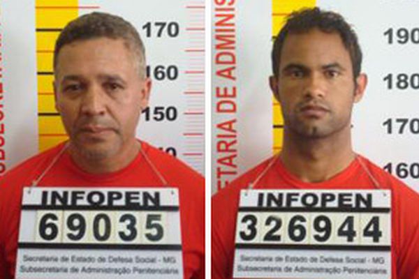 Fotos do registro de prisão do goleiro Bruno Fernandes (dir.) e do ex-policial Marcos Santos, conhecido como Bola | Divulgação / Polícia Civil