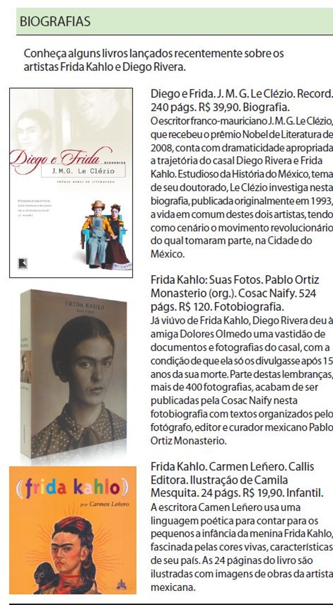 Veja livros sobre Frida Kahlo e Diego Rivera |