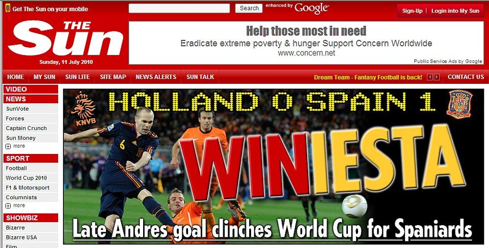 Winiesta: o trocadilho inglês no The Sun | Reprodução / The Sun