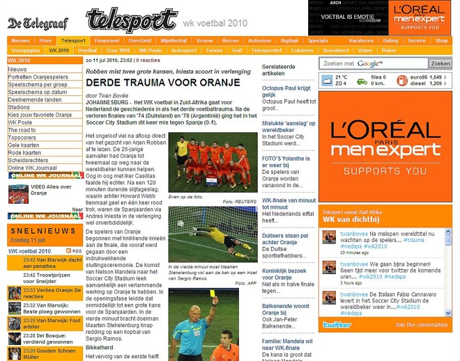 De Telegraaf coloca o trauma holandês de perder mais uma final em destaque |