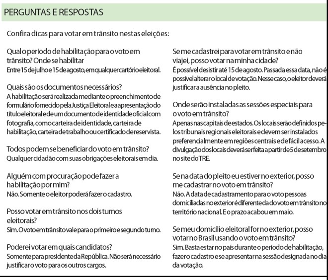 Confira dicas para votar em trânsito nestas eleições |