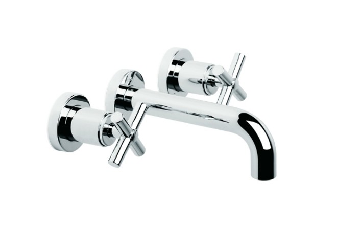 Misturador Vega de parede, da Roca: acionamento pelas cruzetas e mecanismo de 1/2 volta |
