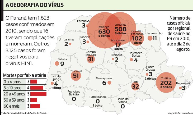 Veja os casos de gripe A confirmados no Paraná em 2010 |