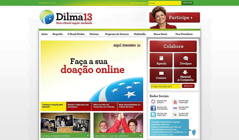 Site de Dilma inaugura sistema para aceitar doações de internautas. E a primeira a doar foi a primeira-dama Marisa Letícia | Reprodução