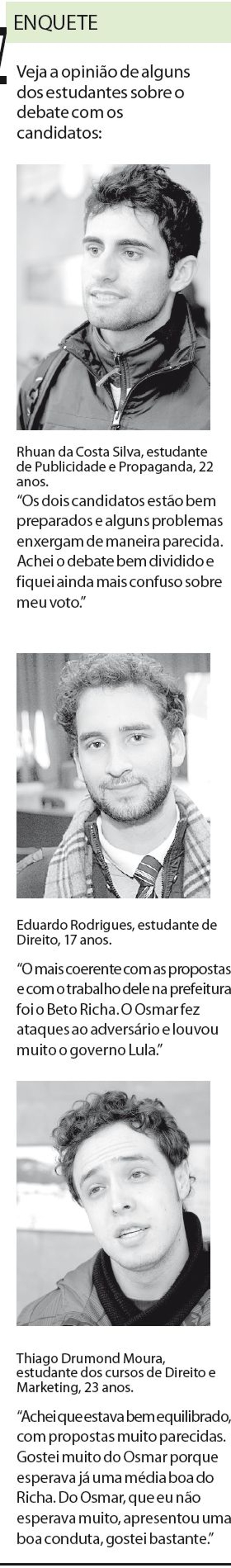 Veja a opinião de alguns dos estudantes sobre o debate com os candidatos |
