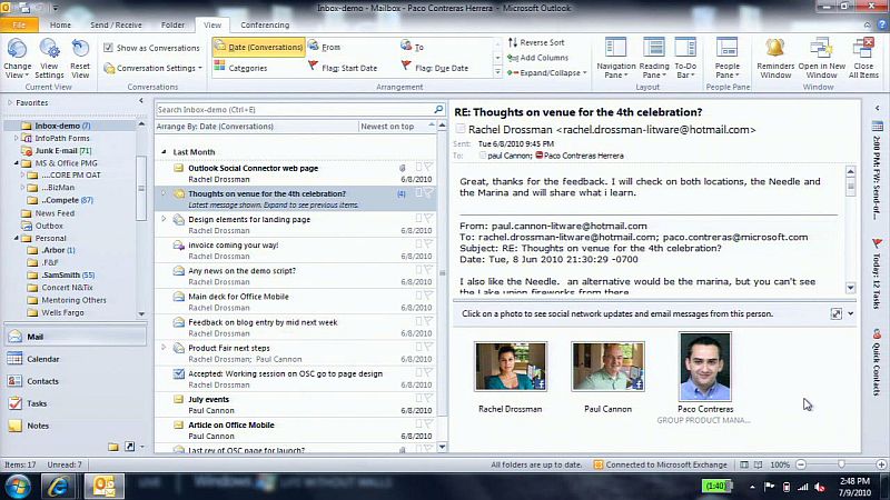 Tela do Social Connector: o Outlook agora acessa redes sociais | Divulgação/Microsoft