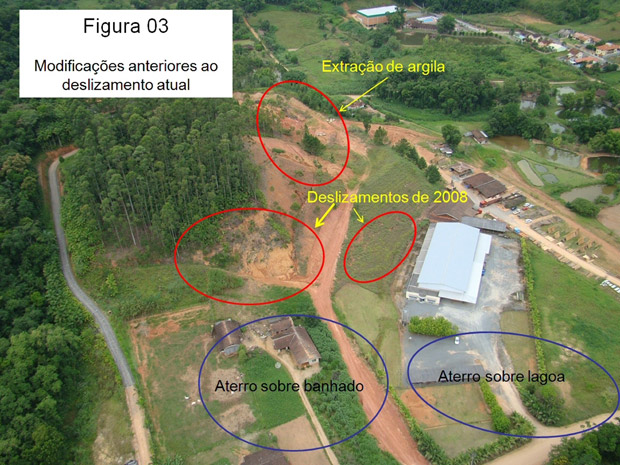 Foto do laudo técnico aponta causas do aparecimento da fenda no morro | Divulgação/ Defesa Civil-Pomerode
