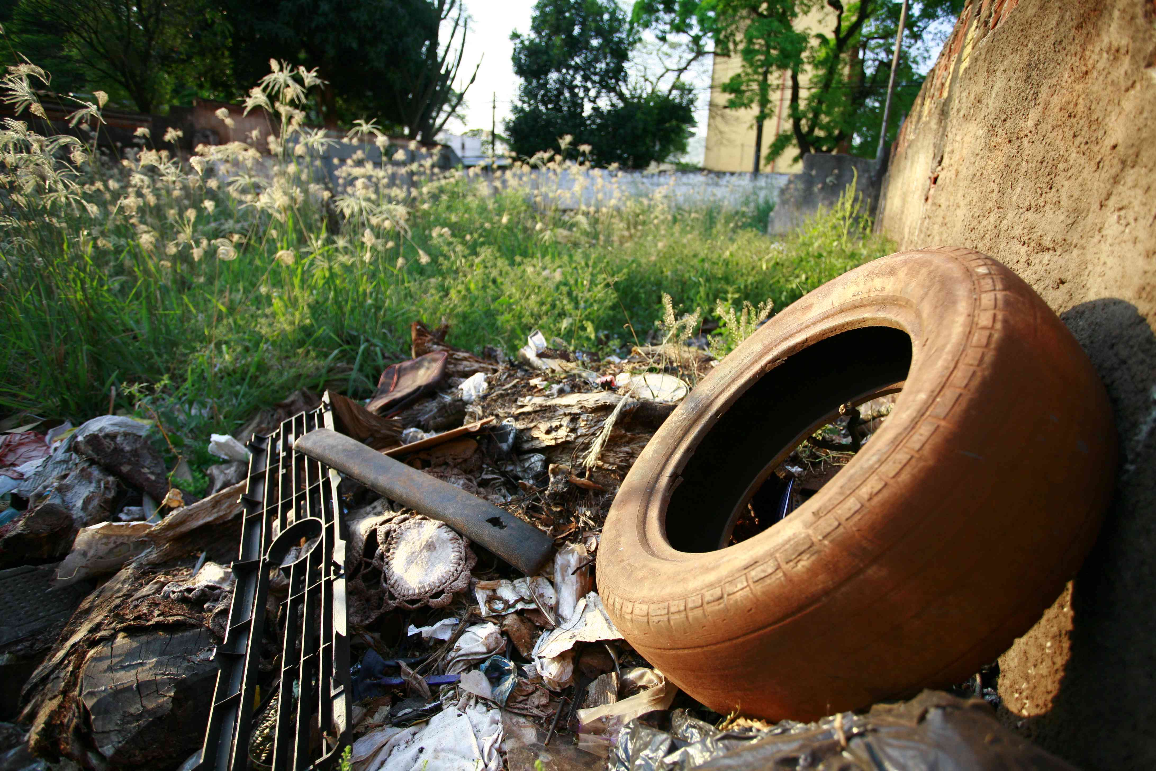 Lixo jogado em terreno baldio é locail de fácil reprodução para o mosquito e um dos principais problemas enfrentados pelos agentes de endemia | Ivan Amorin/Gazeta Maringá